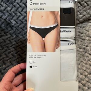 Calvin Klein Cotton Modal Bikini 3 Pack Set - Black, White, Grey. Size Small.
